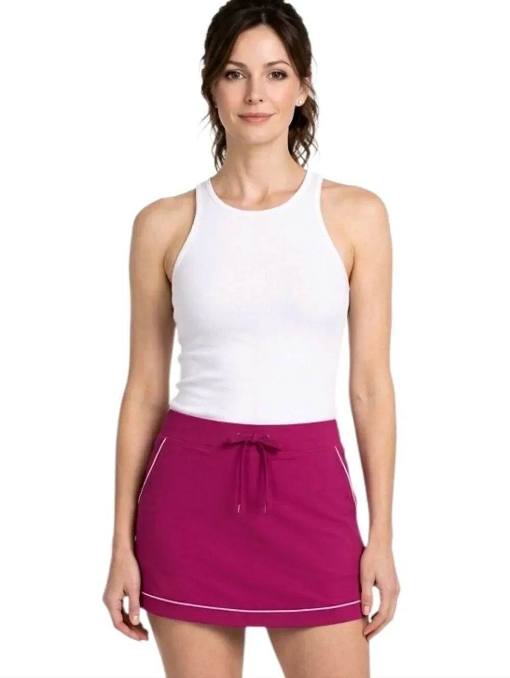 Izod Fusha With White Trim Drawstring Curved Hemline Golf Skort Size 14